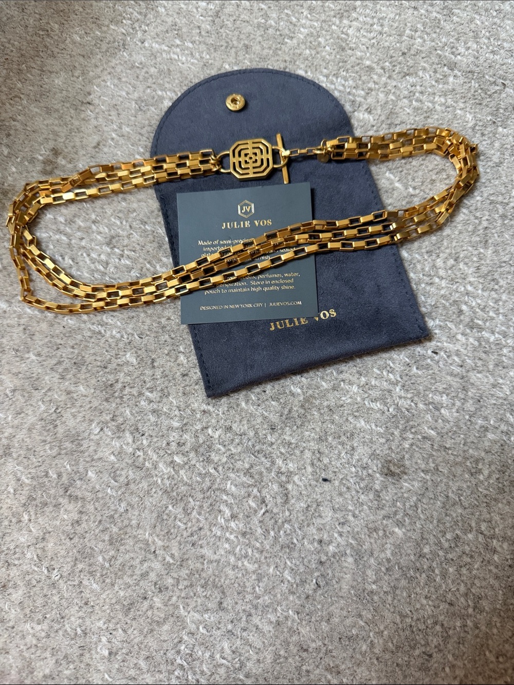 Julie Vos Gold Multi-Strand Link Necklace with Geometric Clasp